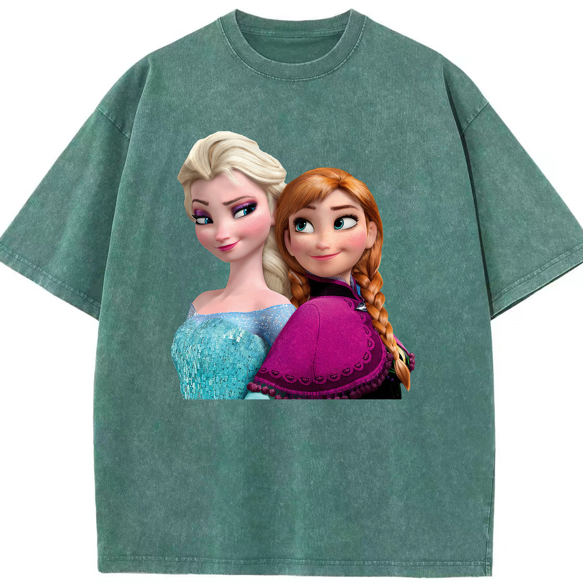 （画像用） アナと雪の女王 アンナ エルサ Frozen Anna Elsa 綿100% ヴィンテージ風 半袖Tシャツ（フロントプリント）